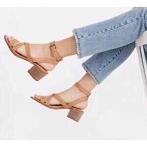 Madewell Sandal Womens Size 6.5 Tan Whipstitch Block Heel Crisscross Boho Chic